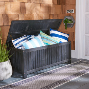 Safavieh ABRI Cushion Box - Elegant Eucalyptus Storage for Outdoor Essentials, Stylish and Durable Design Black PAT7037D