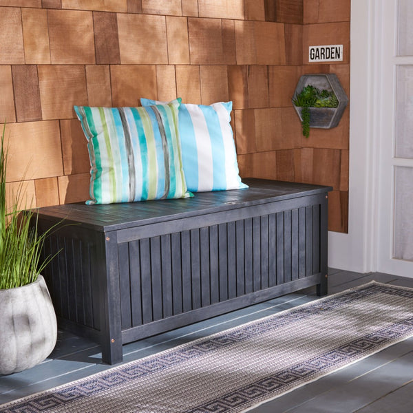 Safavieh ABRI Cushion Box - Elegant Eucalyptus Storage for Outdoor Essentials, Stylish and Durable Design Black PAT7037D