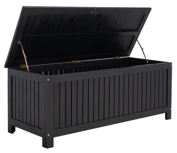 Safavieh ABRI Cushion Box - Elegant Eucalyptus Storage for Outdoor Essentials, Stylish and Durable Design Black PAT7037D