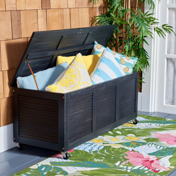 Safavieh ELINA Cushion Box - Elegant Outdoor Storage Solution for Cushions and Accessories, Stylish Design Black PAT7038D