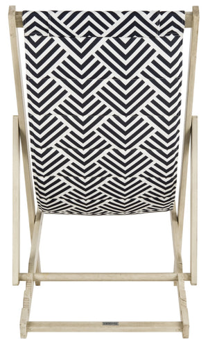 Safavieh RIVE Sling Chair – Whitewashed Wood with Navy & White Cushion for Chic Outdoor Relaxation & Style PAT7039A
