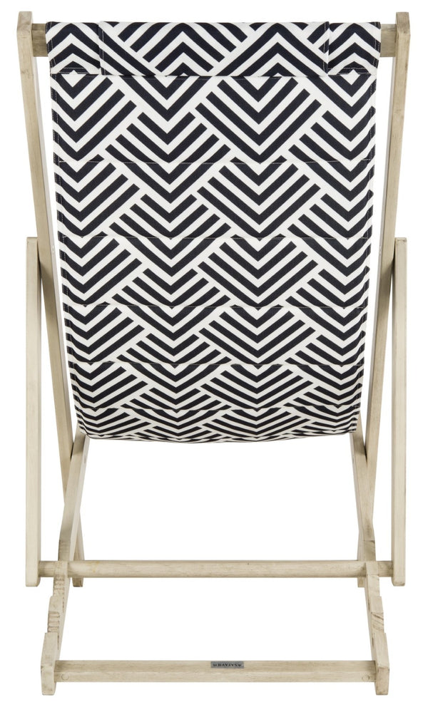 Safavieh RIVE Sling Chair – Whitewashed Wood with Navy & White Cushion for Chic Outdoor Relaxation & Style PAT7039A