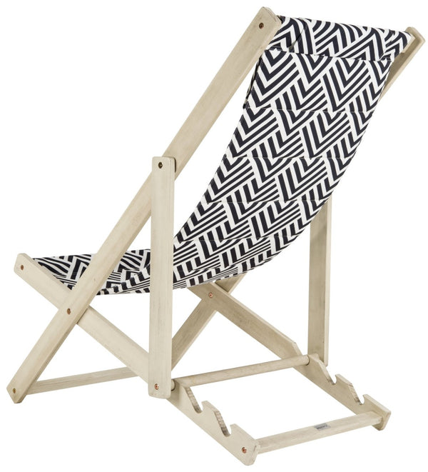 Safavieh RIVE Sling Chair – Whitewashed Wood with Navy & White Cushion for Chic Outdoor Relaxation & Style PAT7039A