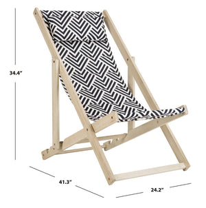 Safavieh RIVE Sling Chair – Whitewashed Wood with Navy & White Cushion for Chic Outdoor Relaxation & Style PAT7039A