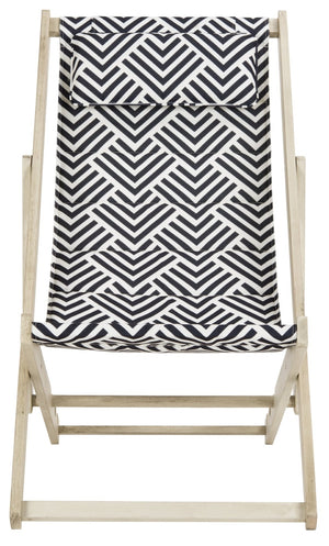 Safavieh RIVE Sling Chair – Whitewashed Wood with Navy & White Cushion for Chic Outdoor Relaxation & Style PAT7039A