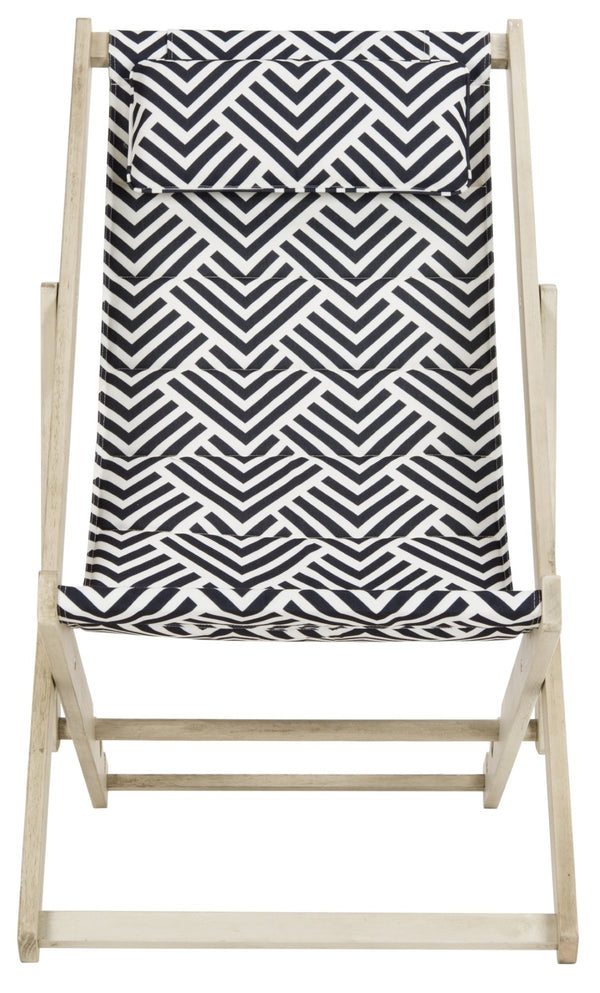 Safavieh RIVE Sling Chair – Whitewashed Wood with Navy & White Cushion for Chic Outdoor Relaxation & Style PAT7039A