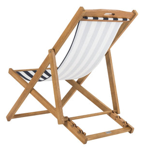 Safavieh LOREN Sling Chair - Contemporary Foldable Outdoor Seating with Durable Eucalyptus Wood Frame and Cushion Natural / Navy Stripe PAT7040A-SET2