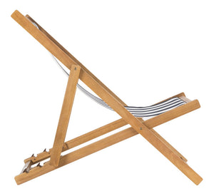 Safavieh LOREN Sling Chair - Contemporary Foldable Outdoor Seating with Durable Eucalyptus Wood Frame and Cushion Natural / Navy Stripe PAT7040A-SET2