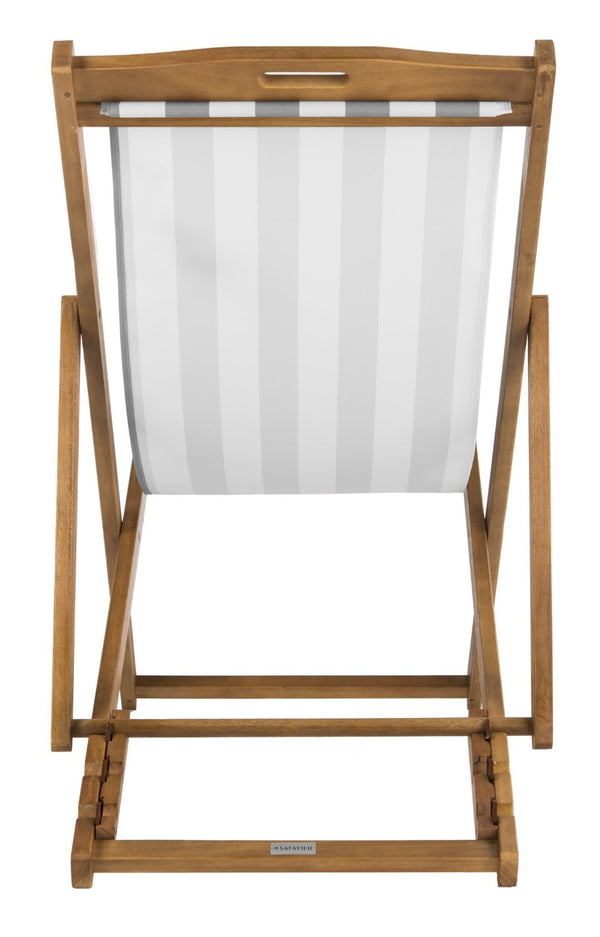 Safavieh LOREN Sling Chair - Contemporary Foldable Outdoor Seating with Durable Eucalyptus Wood Frame and Cushion Natural / Grey Stripe PAT7040B-SET2