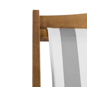 Safavieh LOREN Sling Chair - Contemporary Foldable Outdoor Seating with Durable Eucalyptus Wood Frame and Cushion Natural / Grey Stripe PAT7040B-SET2