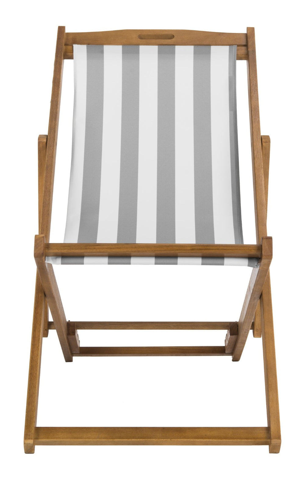 Safavieh LOREN Sling Chair - Contemporary Foldable Outdoor Seating with Durable Eucalyptus Wood Frame and Cushion Natural / Grey Stripe PAT7040B-SET2