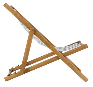 Safavieh LOREN Sling Chair - Contemporary Foldable Outdoor Seating with Durable Eucalyptus Wood Frame and Cushion Natural / Grey Stripe PAT7040B-SET2