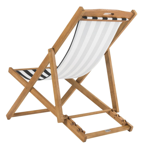 Safavieh LOREN Sling Chair - Contemporary Foldable Outdoor Seating with Durable Eucalyptus Wood Frame and Cushion Natural / Black Stripe PAT7040C-SET2