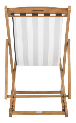 Safavieh LOREN Sling Chair - Contemporary Foldable Outdoor Seating with Durable Eucalyptus Wood Frame and Cushion Natural / Black Stripe PAT7040C-SET2