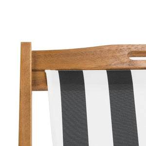 Safavieh LOREN Sling Chair - Contemporary Foldable Outdoor Seating with Durable Eucalyptus Wood Frame and Cushion Natural / Black Stripe PAT7040C-SET2