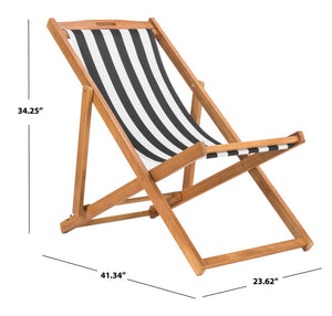 Safavieh LOREN Sling Chair - Contemporary Foldable Outdoor Seating with Durable Eucalyptus Wood Frame and Cushion Natural / Black Stripe PAT7040C-SET2
