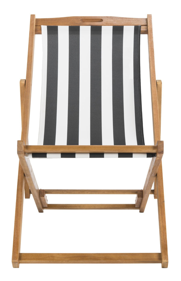 Safavieh LOREN Sling Chair - Contemporary Foldable Outdoor Seating with Durable Eucalyptus Wood Frame and Cushion Natural / Black Stripe PAT7040C-SET2