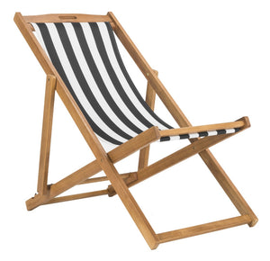 Safavieh LOREN Sling Chair - Contemporary Foldable Outdoor Seating with Durable Eucalyptus Wood Frame and Cushion Natural / Black Stripe PAT7040C-SET2