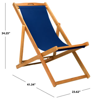 Safavieh LOREN Sling Chair - Modern Eucalyptus Design with Breathable Cushion for Stylish Outdoor Relaxation Natural / Navy PAT7040D-SET2