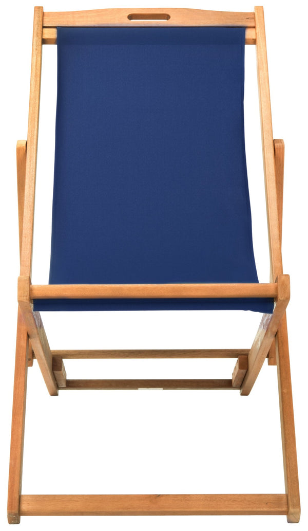 Safavieh LOREN Sling Chair - Modern Eucalyptus Design with Breathable Cushion for Stylish Outdoor Relaxation Natural / Navy PAT7040D-SET2