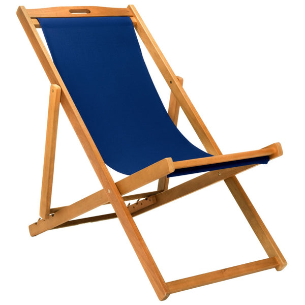 Safavieh LOREN Sling Chair - Modern Eucalyptus Design with Breathable Cushion for Stylish Outdoor Relaxation Natural / Navy PAT7040D-SET2