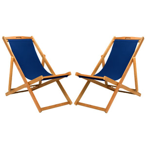 Safavieh LOREN Sling Chair - Modern Eucalyptus Design with Breathable Cushion for Stylish Outdoor Relaxation Natural / Navy PAT7040D-SET2