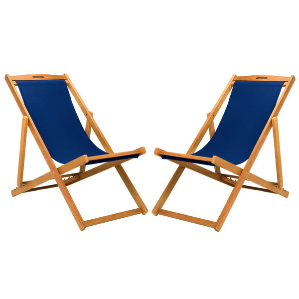 Safavieh LOREN Sling Chair - Modern Eucalyptus Design with Breathable Cushion for Stylish Outdoor Relaxation Natural / Navy PAT7040D-SET2
