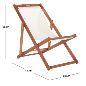 Safavieh LOREN Sling Chair - Modern Eucalyptus Design with Breathable Cushion for Stylish Outdoor Relaxation Natural / Beige PAT7040E-SET2