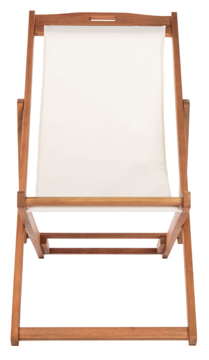 Safavieh LOREN Sling Chair - Modern Eucalyptus Design with Breathable Cushion for Stylish Outdoor Relaxation Natural / Beige PAT7040E-SET2