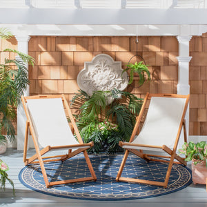 Safavieh LOREN Sling Chair - Modern Eucalyptus Design with Breathable Cushion for Stylish Outdoor Relaxation Natural / Beige PAT7040E-SET2
