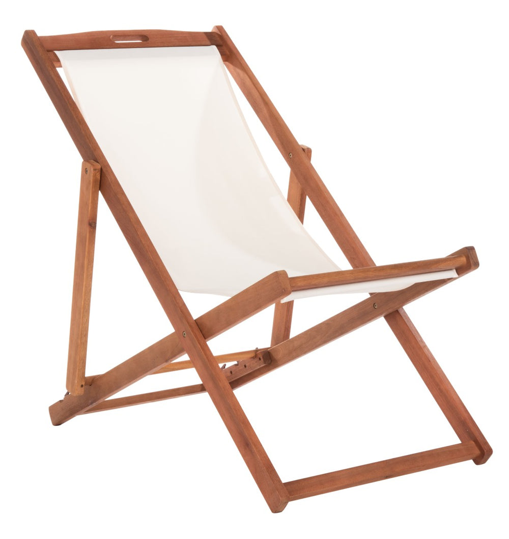 Safavieh LOREN Sling Chair - Modern Eucalyptus Design with Breathable Cushion for Stylish Outdoor Relaxation Natural / Beige PAT7040E-SET2