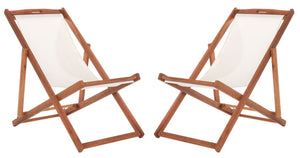 Safavieh LOREN Sling Chair - Modern Eucalyptus Design with Breathable Cushion for Stylish Outdoor Relaxation Natural / Beige PAT7040E-SET2