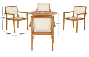Safavieh CHANTE 5-Piece Round Dining Set - Timeless Natural Wood & Beige Upholstered Chairs for Outdoor Bliss PAT7041A
