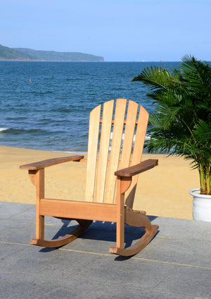 Safavieh BRIZIO Adirondack Rocking Chair – Timeless Outdoor Comfort with Durable Eucalyptus Construction Natural PAT7042A