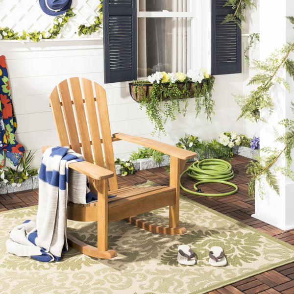 Safavieh BRIZIO Adirondack Rocking Chair – Timeless Outdoor Comfort with Durable Eucalyptus Construction Natural PAT7042A