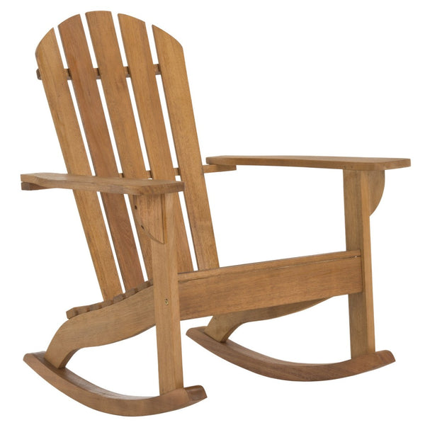 Safavieh BRIZIO Adirondack Rocking Chair – Timeless Outdoor Comfort with Durable Eucalyptus Construction Natural PAT7042A