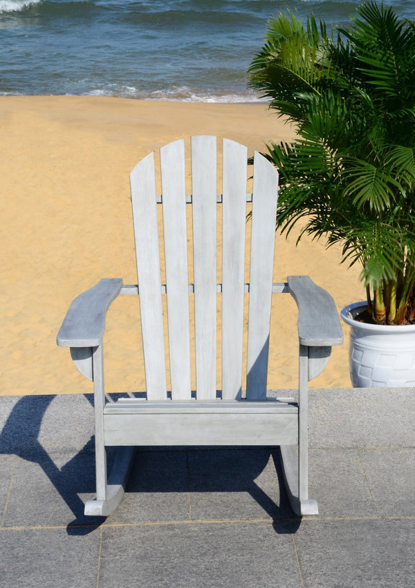 Safavieh BRIZIO Adirondack Rocking Chair – Timeless Outdoor Comfort with Durable Eucalyptus Construction Grey PAT7042B