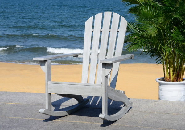 Safavieh BRIZIO Adirondack Rocking Chair – Timeless Outdoor Comfort with Durable Eucalyptus Construction Grey PAT7042B