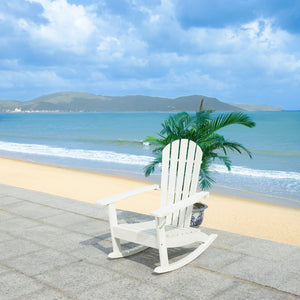 Safavieh BRIZIO Adirondack Rocking Chair – Timeless Outdoor Comfort with Durable Eucalyptus Construction White PAT7042C