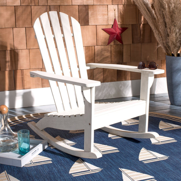 Safavieh BRIZIO Adirondack Rocking Chair – Timeless Outdoor Comfort with Durable Eucalyptus Construction White PAT7042C