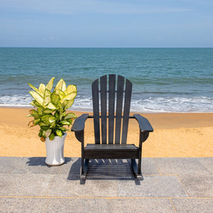 Safavieh BRIZIO Adirondack Rocking Chair – Timeless Outdoor Comfort with Durable Eucalyptus Construction Black PAT7042D