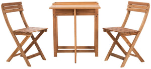 Safavieh WALTEN Flower Shelf Bistro Set – 3-Piece Outdoor Furniture with Teak & Eucalyptus for Cozy Spaces PAT7046A