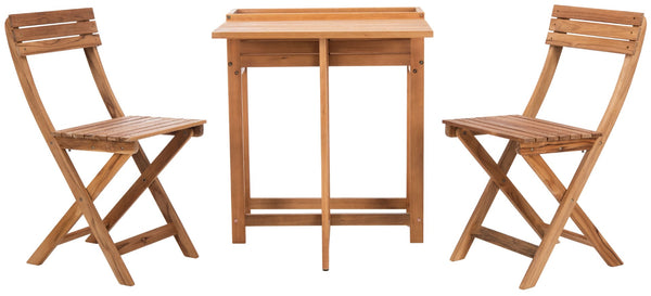 Safavieh WALTEN Flower Shelf Bistro Set – 3-Piece Outdoor Furniture with Teak & Eucalyptus for Cozy Spaces PAT7046A