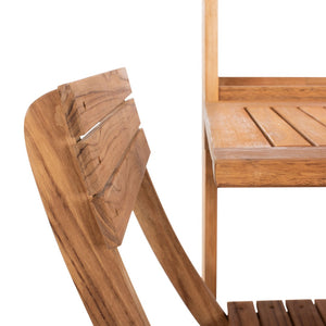 Safavieh BARLEY Flower Shelf Bistro Set - 3 PC Outdoor Furniture in Natural Teak & Eucalyptus for Small Spaces PAT7047A