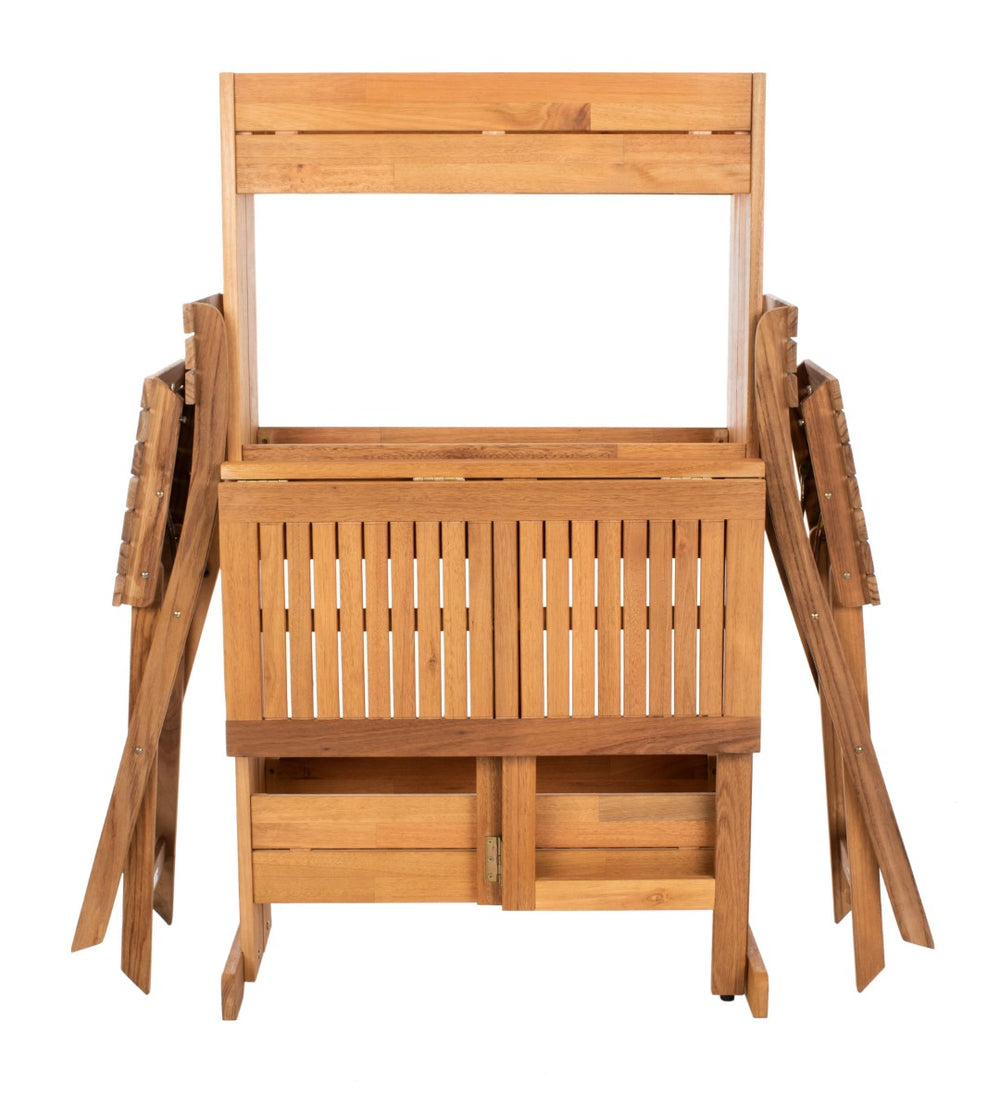 Safavieh BARLEY Flower Shelf Bistro Set - 3 PC Outdoor Furniture in Natural Teak & Eucalyptus for Small Spaces PAT7047A