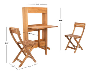 Safavieh BARLEY Flower Shelf Bistro Set - 3 PC Outdoor Furniture in Natural Teak & Eucalyptus for Small Spaces PAT7047A