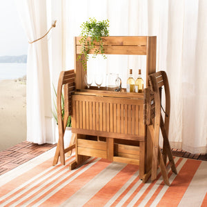 Safavieh BARLEY Flower Shelf Bistro Set - 3 PC Outdoor Furniture in Natural Teak & Eucalyptus for Small Spaces PAT7047A