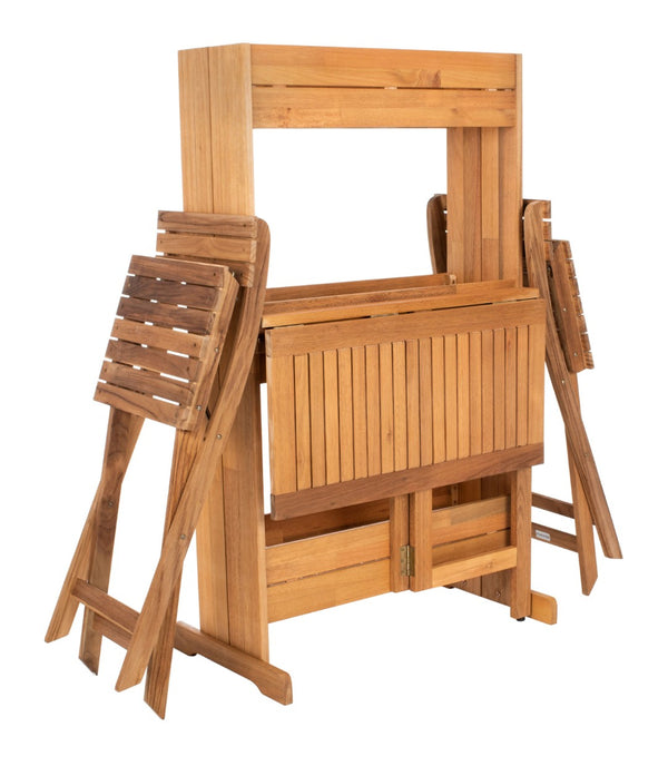 Safavieh BARLEY Flower Shelf Bistro Set - 3 PC Outdoor Furniture in Natural Teak & Eucalyptus for Small Spaces PAT7047A