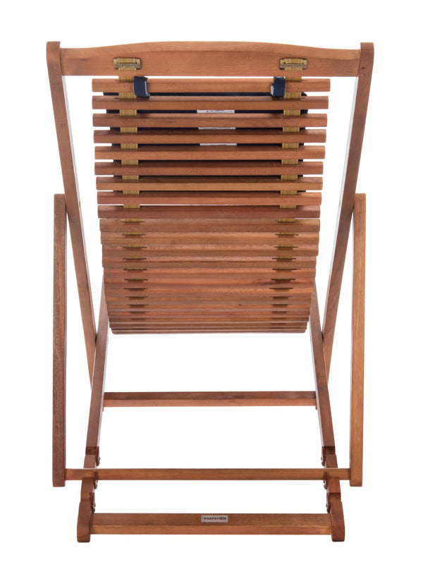 Safavieh RENDI Relax Chair - Elegant Outdoor Lounge Seat with Eucalyptus Frame and Comfortable Navy Pillow Natural / Navy PAT7048A-SET2