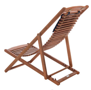 Safavieh RENDI Relax Chair - Elegant Outdoor Lounge Seat with Eucalyptus Frame and Comfortable Navy Pillow Natural / Navy PAT7048A-SET2